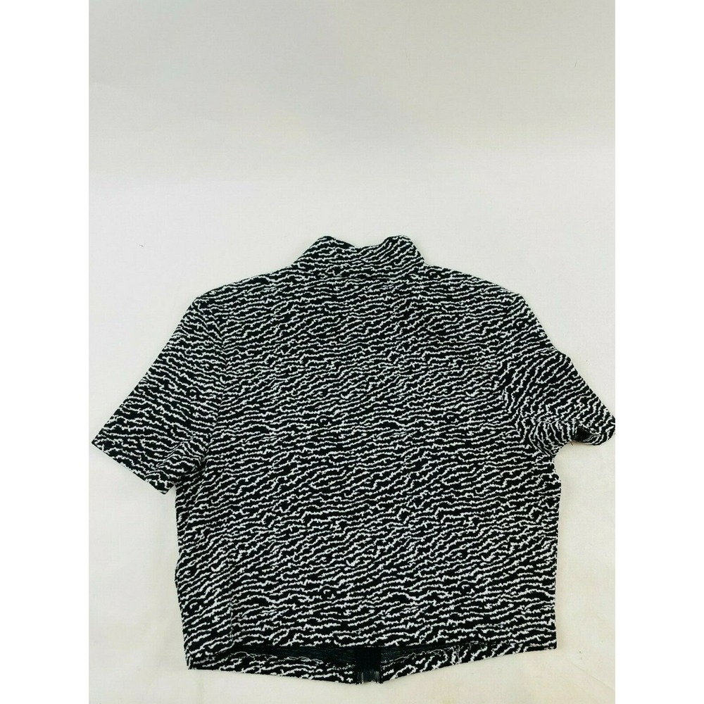 Topshop Crop Shirt Women's Size 10 Black White Zebra Print Full Zip Short Sleeve - Picture 2 of 8